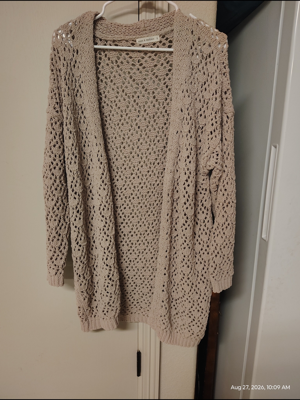 moon & madison Open-Knit Taupe Cardigan